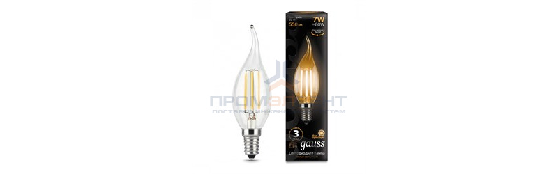 Лампа Gauss Filament Свеча на ветру 7W 550lm 2700К Е14 LED 1/10/50