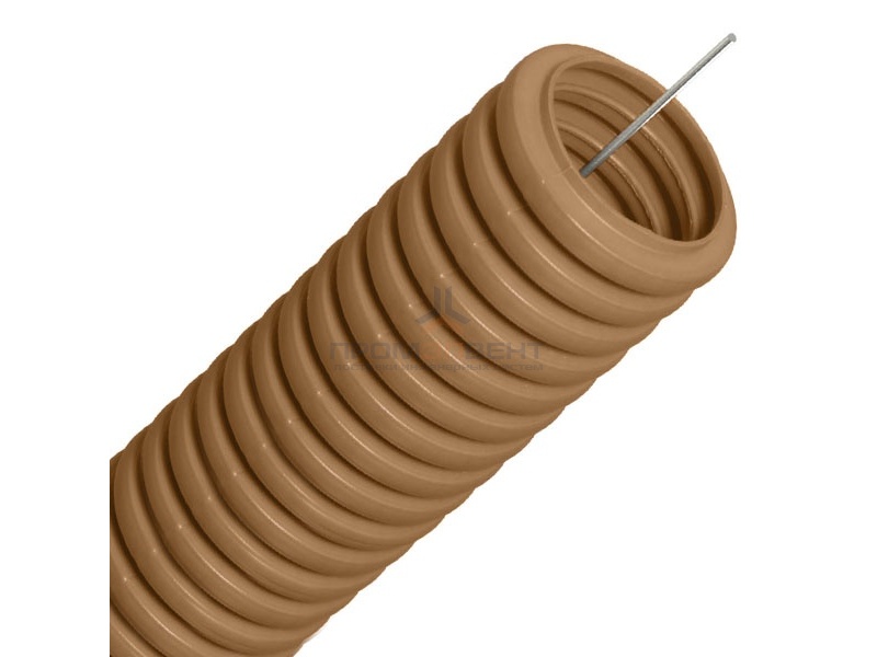 Труба гофрированная ПВХ д25 под дерево (бук) с протяжкой (бухта 25м)