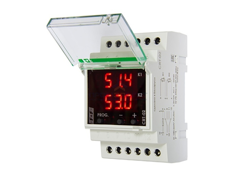 Регулятор температуры CRT-02 100-264В AC/DC, от -50 до +150 гр., 16А, гистерезис 0,5-25°С, 2NO/NC